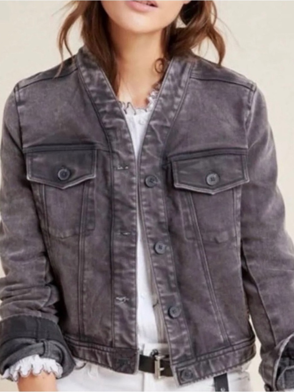 Gray Stretch Denim Bomber Jacket XL Acid Wash Grunge Goth Utility Layering